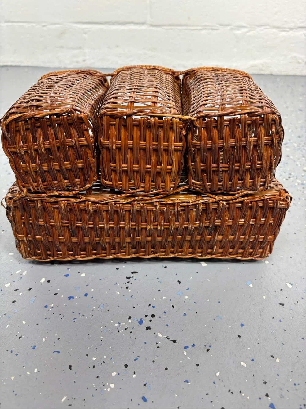 Vintage Nantucket Woven Basket Utensil Silverware Napkin Holder Coastal Cottage
